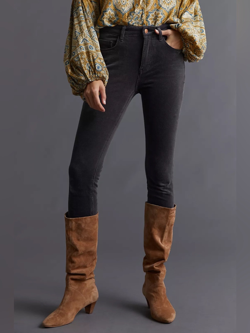 Anthropologie Pilcro Gray High-Rise Skinny Corduroy Pants
